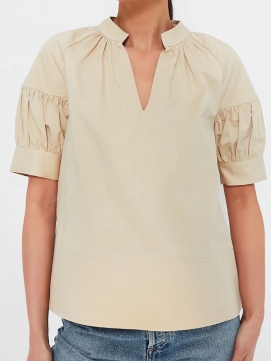Tuckernuck Tops - Tuckernuck Ruthie Blouse V-Neck Short Puff Sleeve Cotton Top Women’s Sz L
